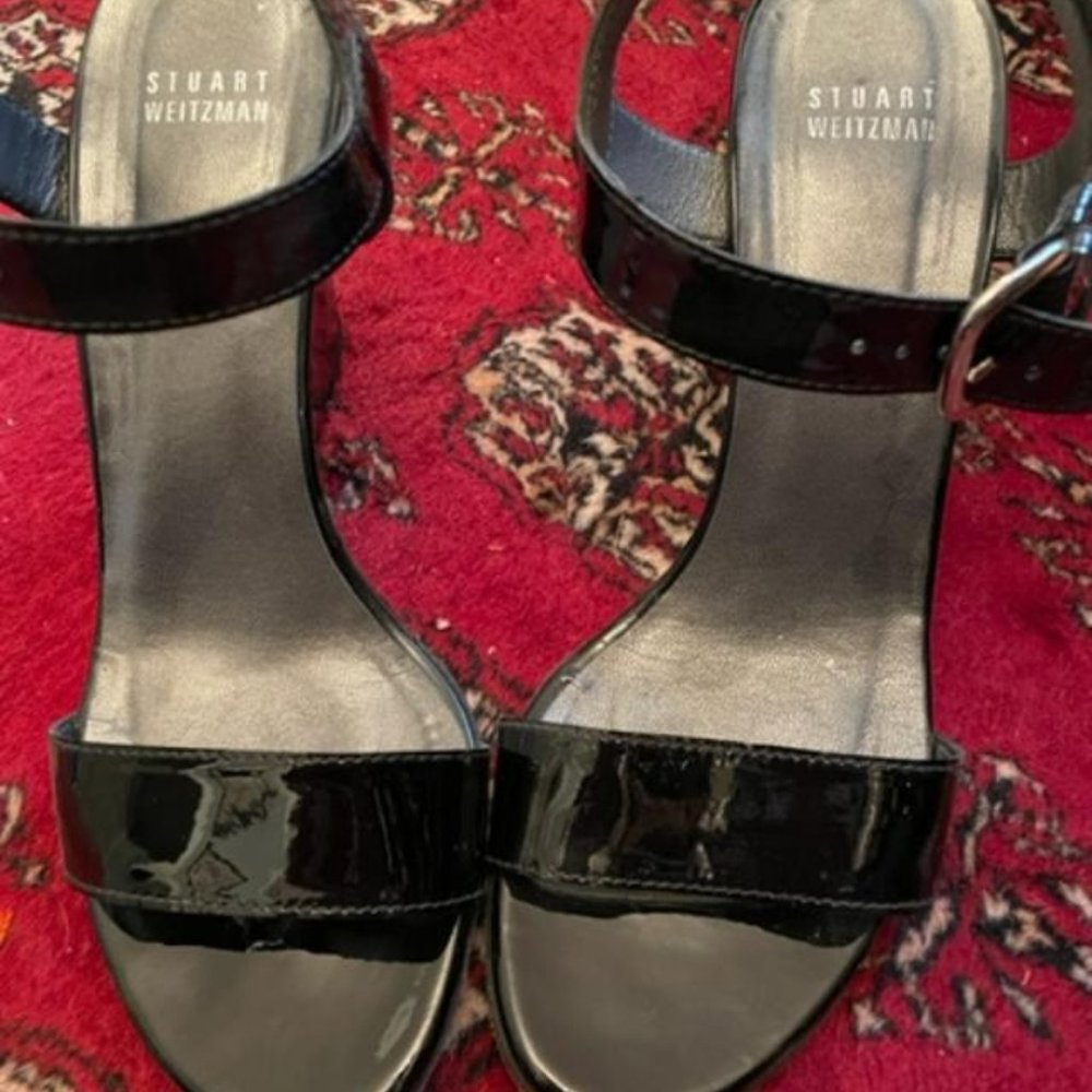 Stuart Weitzman Black Patent Leather Sandals